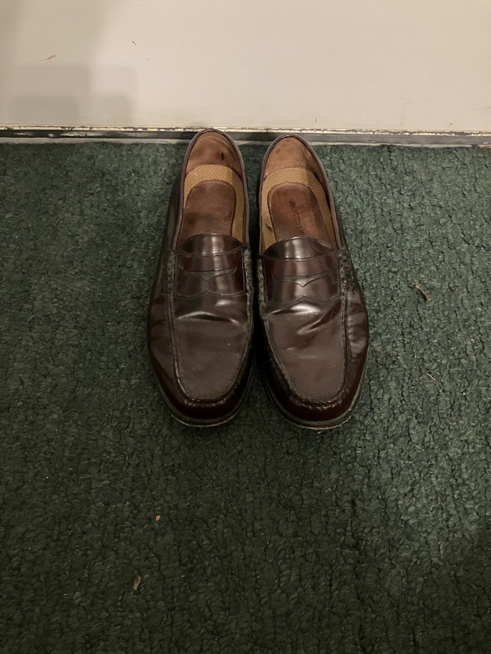Johnston&Murphy Mens Penny Loafers Burgundy Polished Panel Style 206283 SZ 10.5
